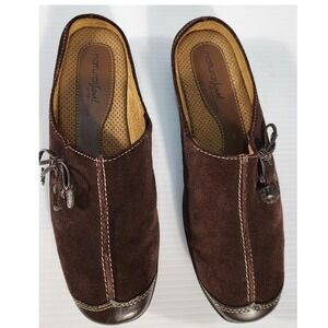 Natural Soul Mules Clogs Suede Leather Comfort‎ Slip On Shoes Brown